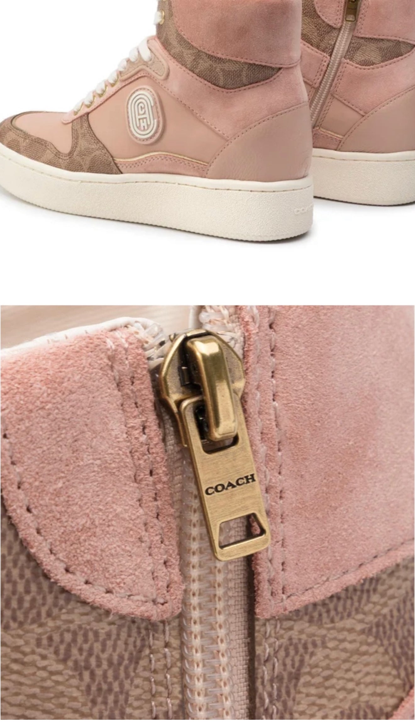 Coach Pale Blush Pink high top leather sneakers