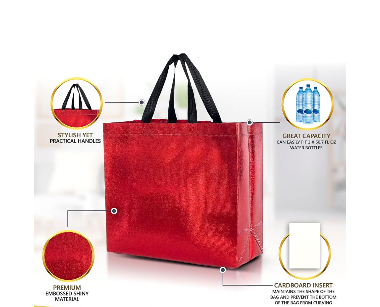 Large, red glossy tote bag