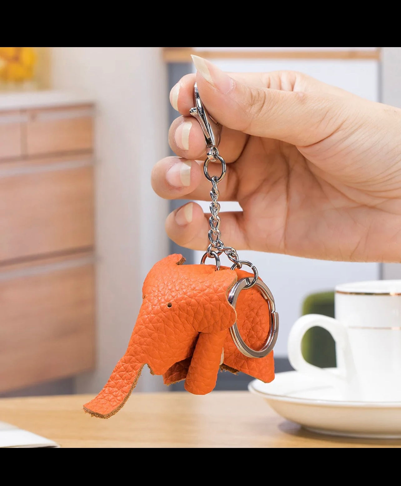 Leather Elephant Purse Charm Keychain