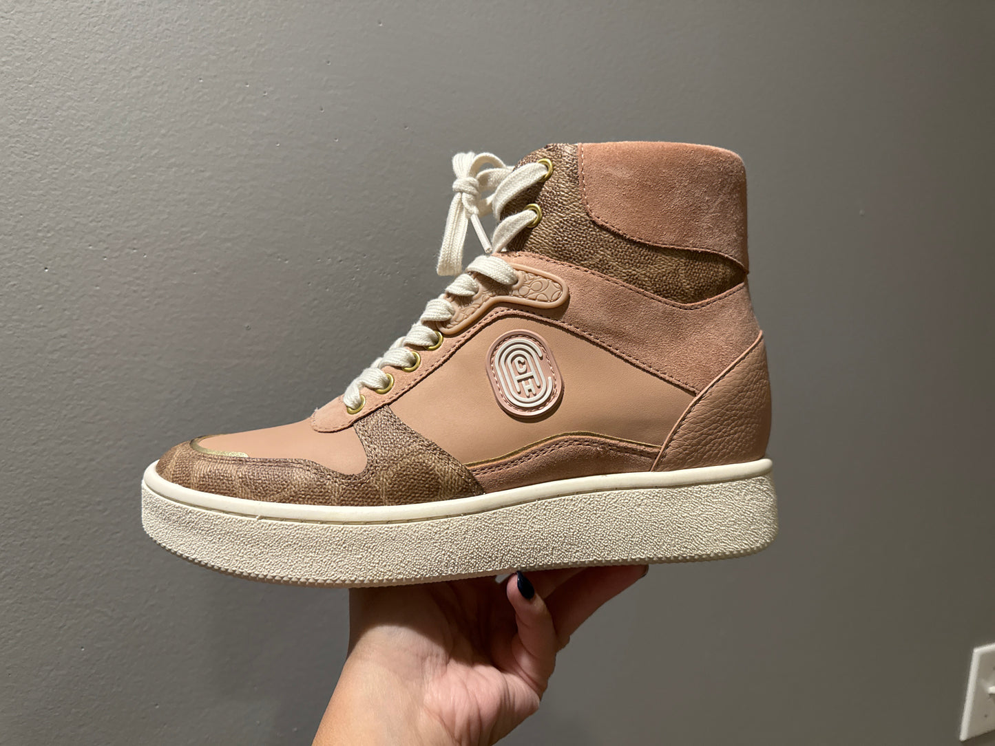 Coach Pale Blush Pink high top leather sneakers