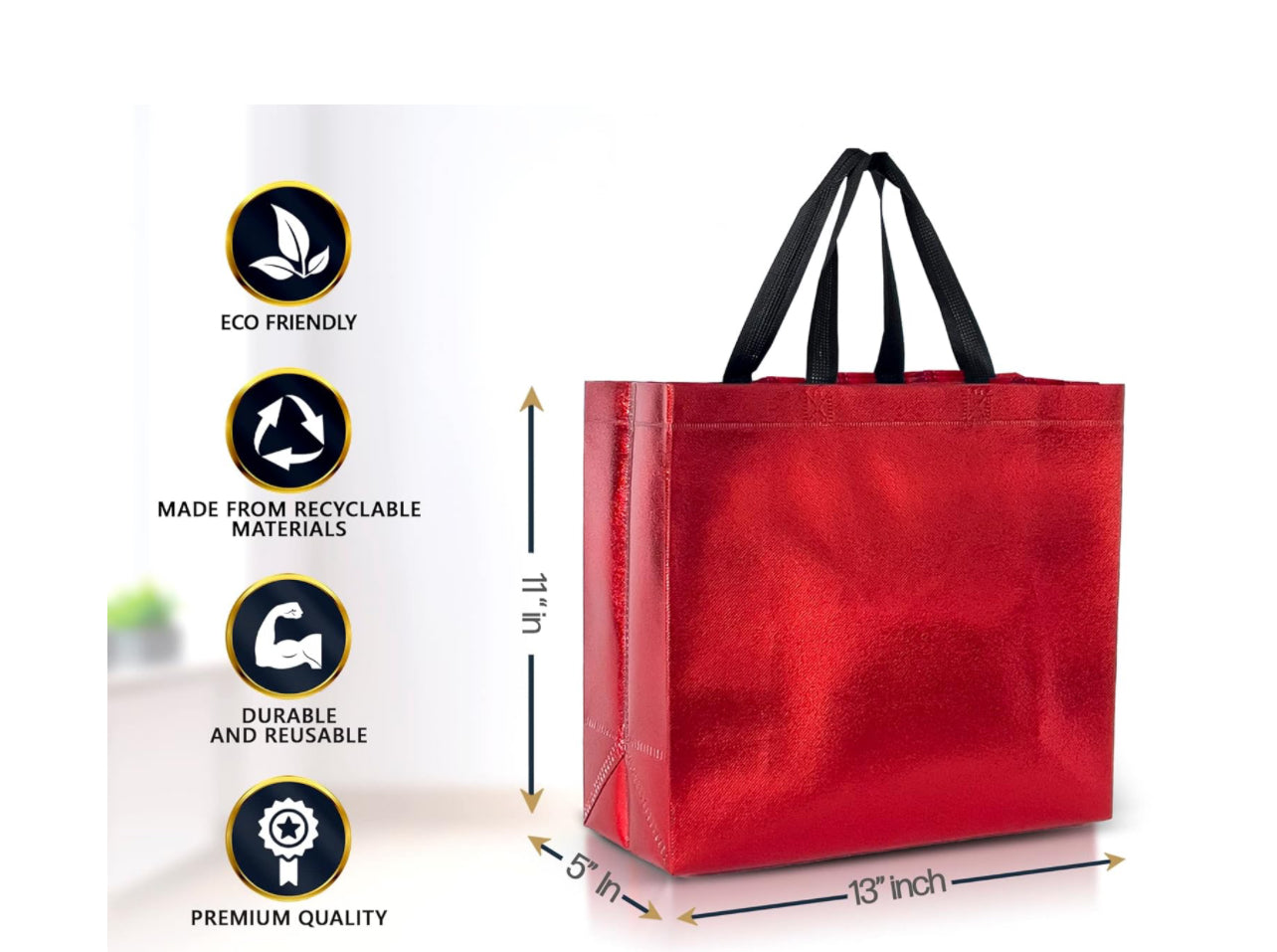Large, red glossy tote bag