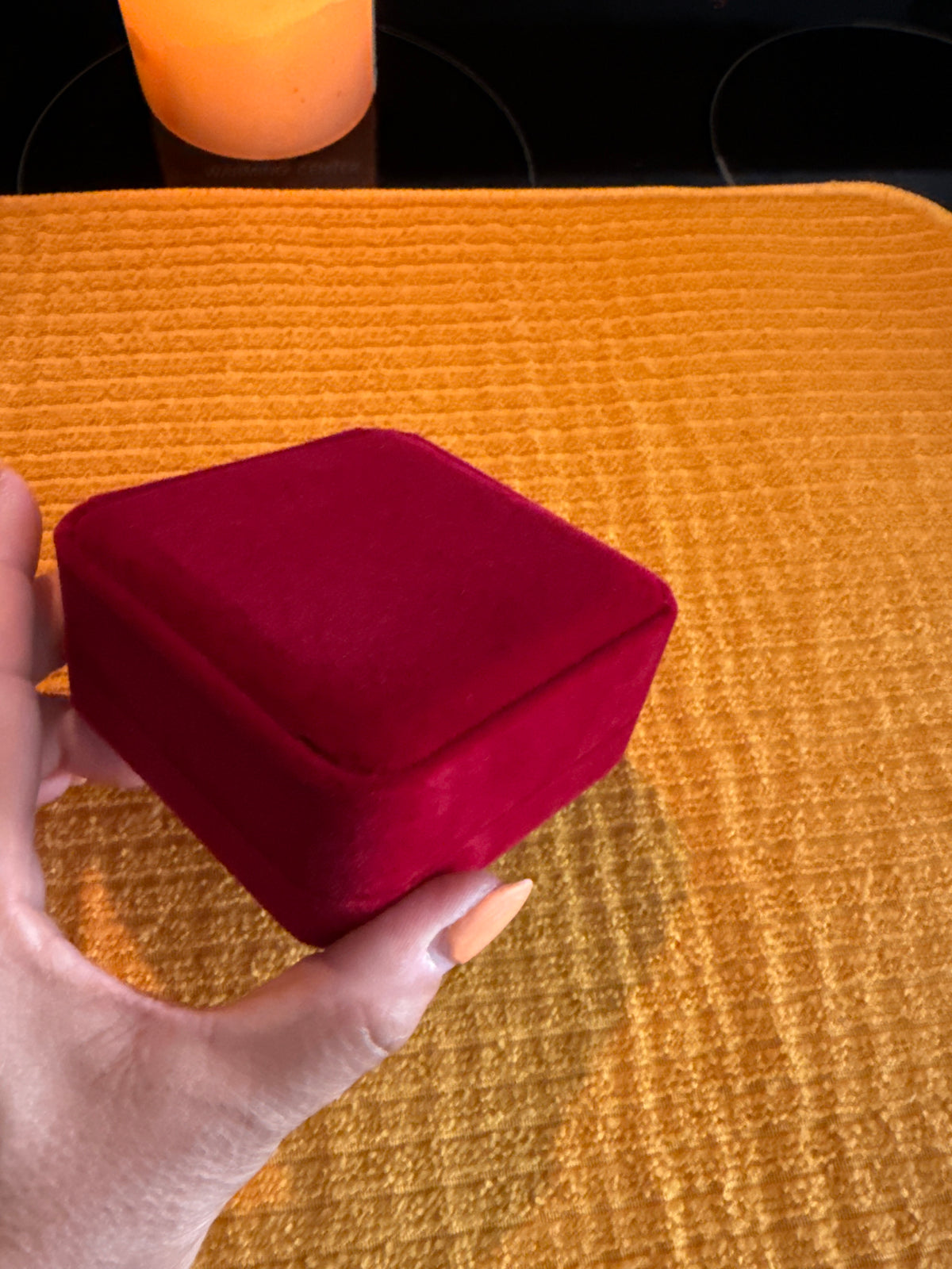 Red gift box with gold shimmer