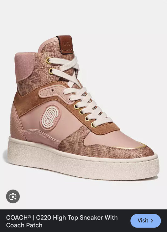 Coach Pale Blush Pink high top leather sneakers